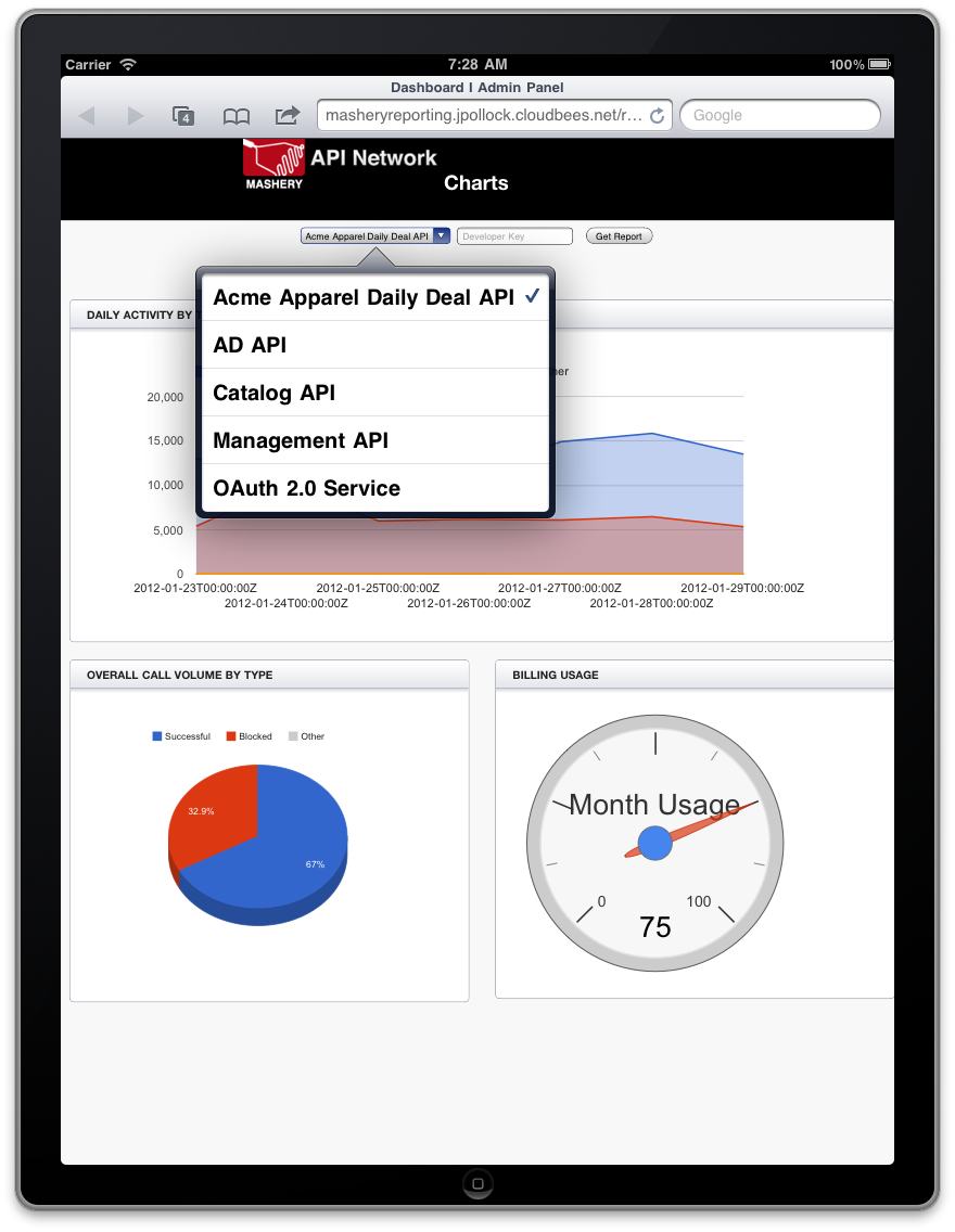 Example Ipad app built using Reporting API